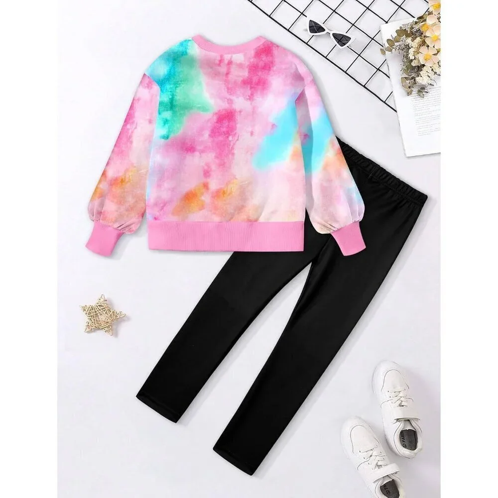Girls Clothes, Girls Outfits Tie Dye Sweatshirt Tops and Leggings Sweatpants 2 P